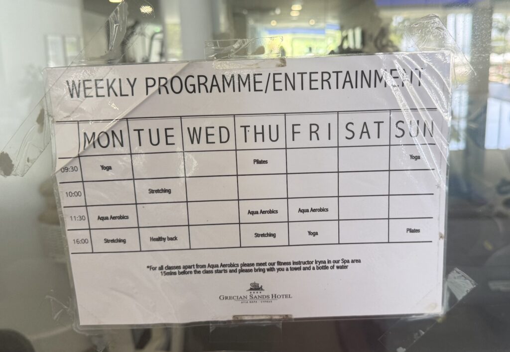 Grecian sands hotel gym classes timetable