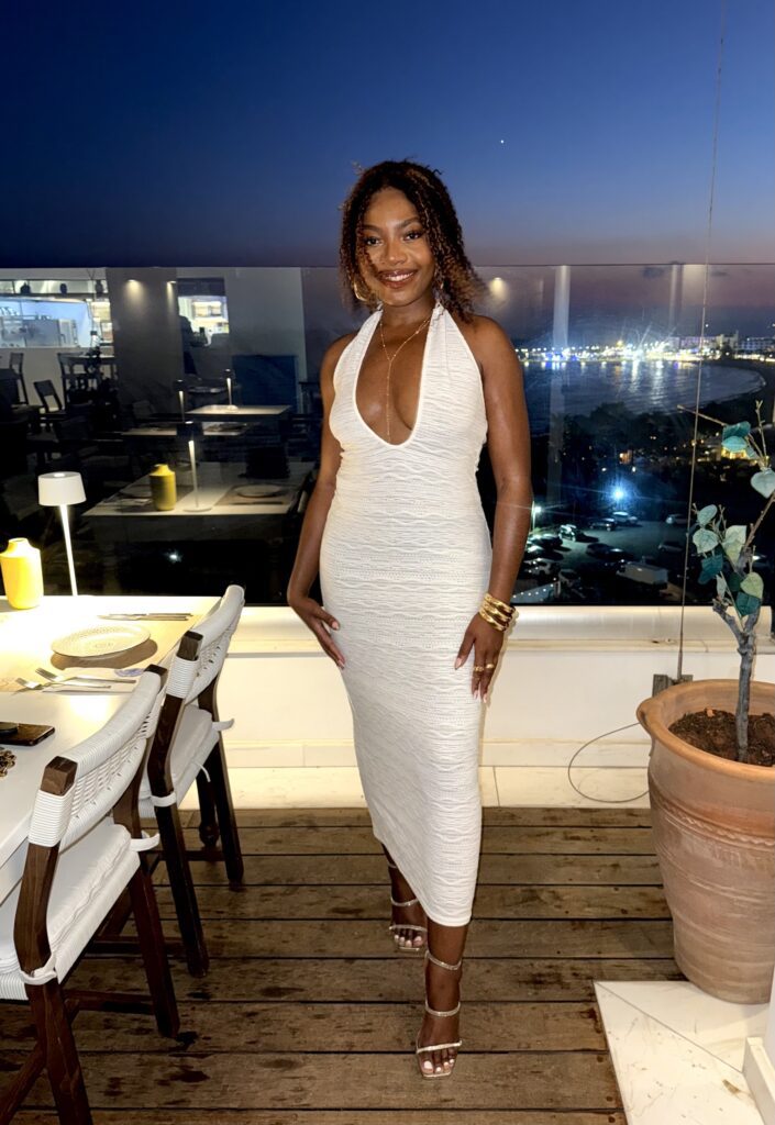 Grecian sands hotel birthday dinner dress by Metiya